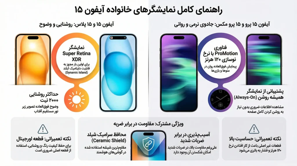 بررسی مشخصات فنی ال سی دی خانواده ایفون 15