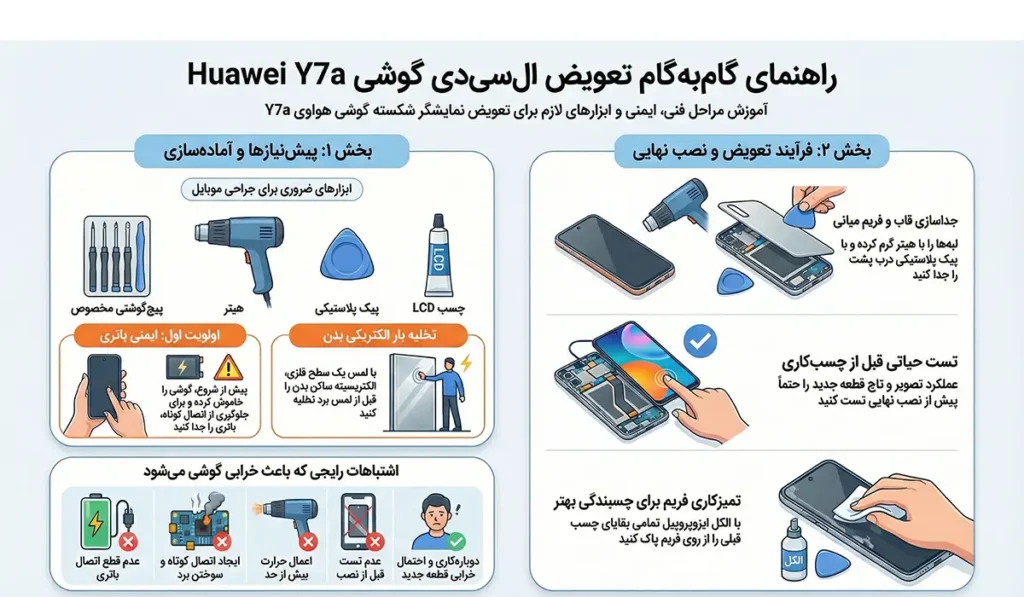 اینفوگرافی تعویض ال سی دی هواوی Y7a