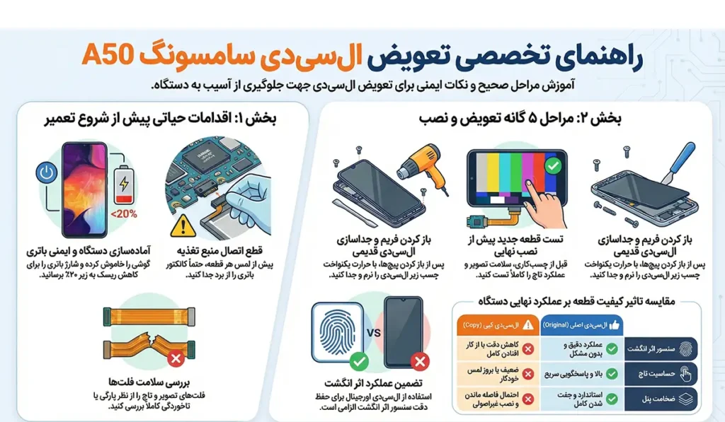 اینفوگرافی تعویض ال سی دی 50آ