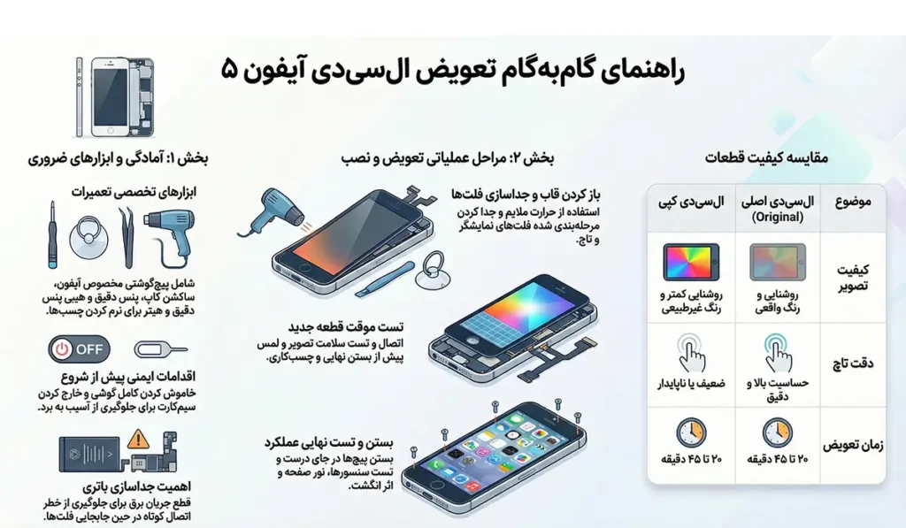اینفوگرافی تعویض ال‌سی‌دی آیفون5