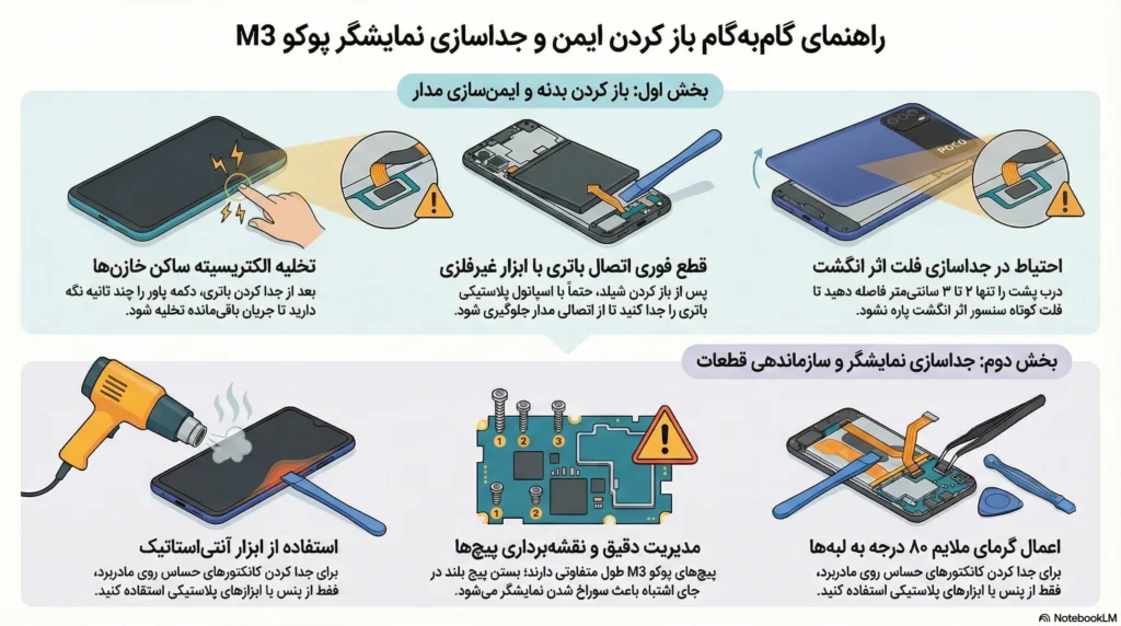 آموزش گامبهگام باز کردن بدنه و تعویض ال سی دی شیائومی پوکو M3