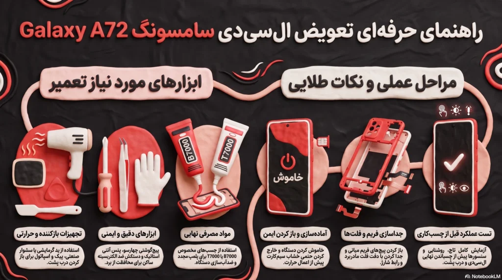 مراحل عملی آموزش تعویض ال سی دی A72 سامسونگ
